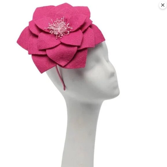 Hot Pink Felt Flower Fascinator Handmade Headband Royal Kentucky Derby Wedding - Picture 8 of 8